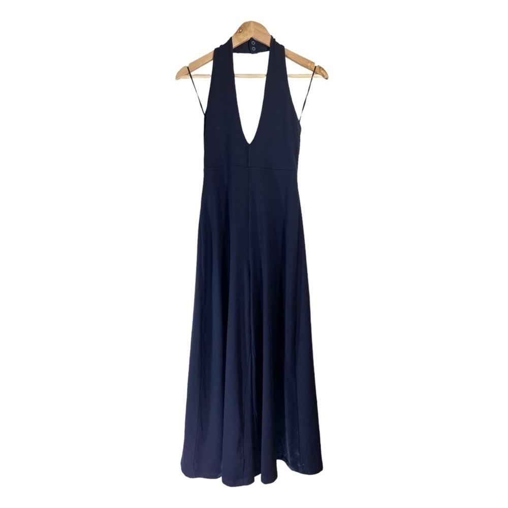 Susana Monaco Sleeveless Halter Neck Wide Leg Jumpsuit - Midnight Blue NWT - Picture 2 of 6